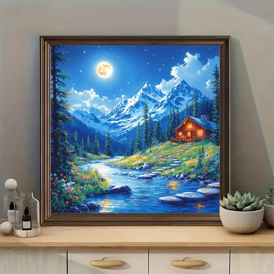 Party Games Stream - Moonlight Snow Mountain Cottage Stream Jigsaw